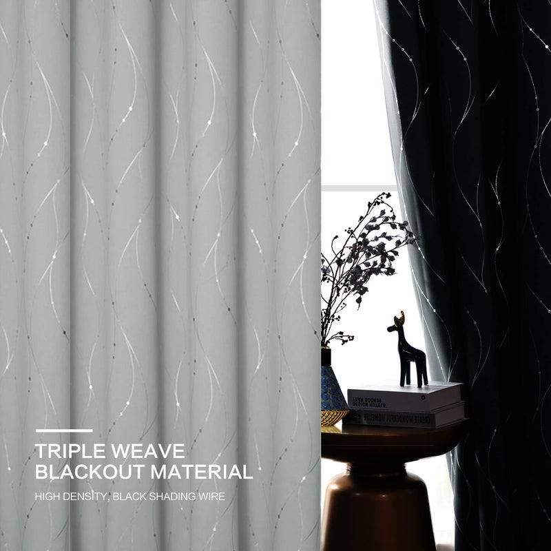 BUHUA Blackout Curtains Foil Print Grommet Drapes  Room Darkening Thermal Insulated Curtains  Noise Reducing Blackout Curtain for Bedroom  Silver Grey  52Wx84L  2 Panels - Image 3