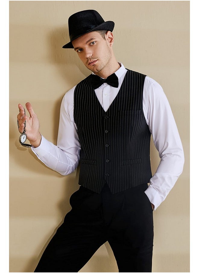 BABEYOND BABEYOND 1920s Mens Gatsby Gangster Vest Costume Accessories Set Fedora Hat  - Image 2