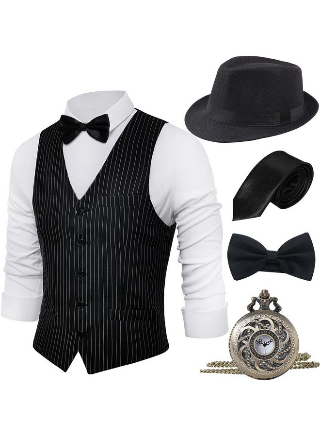BABEYOND BABEYOND 1920s Mens Gatsby Gangster Vest Costume Accessories Set Fedora Hat  - Image 1