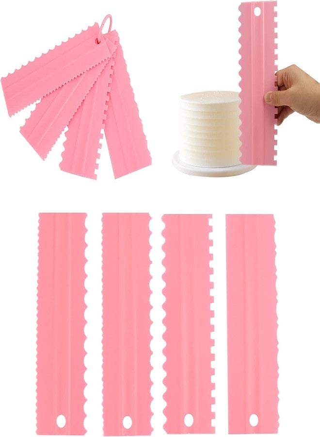 INKULTURE Plastic Tall Cake Scraper Cutter Tool for Icing and Decoration | Size 8.98 inch X 2.9 inch | Pink | 04 Pcs - Image 1