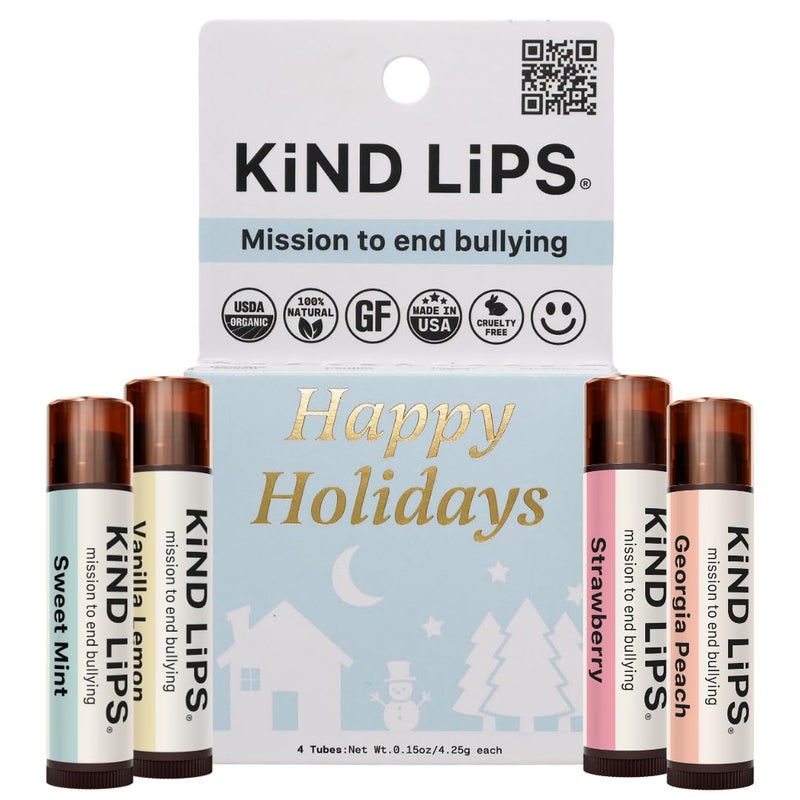 Holiday Lip Balm Gift Set  Variety 4Pack Kind Lips Organic  Festive Flavors GlutenFree Hydrating Moisturizing Natural CrueltyFree USDA Certified NonGreasy