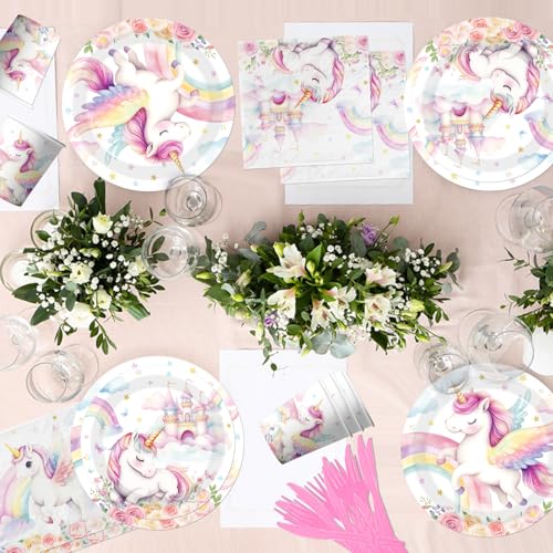 Cextoga Unicorn Birthday Decorations,144pcs Unicorn Plates and Napkins Cups Pastel Rainbow Unicorn Birthday Decorations Tableware for Girl Unicorn Party Supplies,Serves 24 - Image 5
