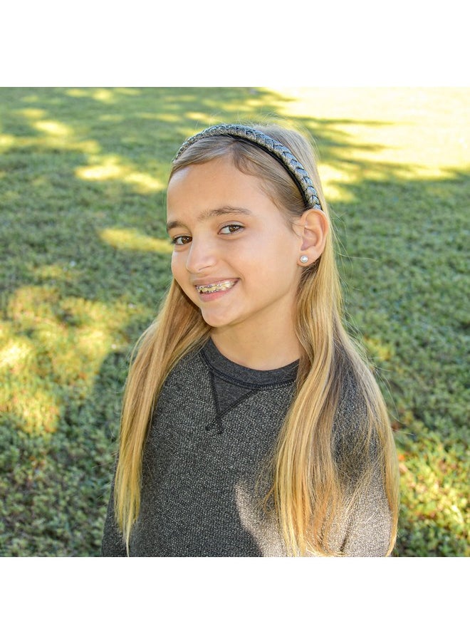 FROG SAC - 2 Braided Headbands For Girls, Glitter Headband For Kids, Metallic Braid Head Band Hair Accessories, Cute Sparkly Hard Hairbands (Glitter) - Image 1