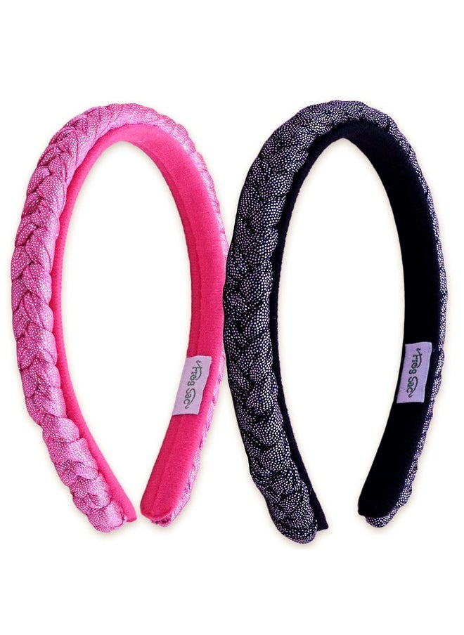 FROG SAC - 2 Braided Headbands For Girls, Glitter Headband For Kids, Metallic Braid Head Band Hair Accessories, Cute Sparkly Hard Hairbands (Glitter) - Image 1