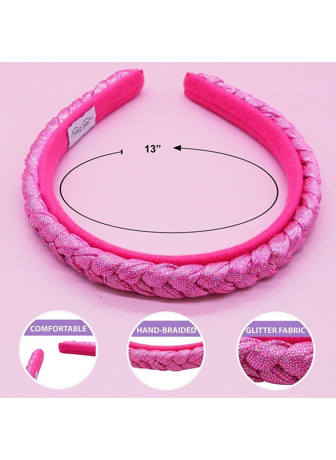 FROG SAC - 2 Braided Headbands For Girls, Glitter Headband For Kids, Metallic Braid Head Band Hair Accessories, Cute Sparkly Hard Hairbands (Glitter) - Image 1