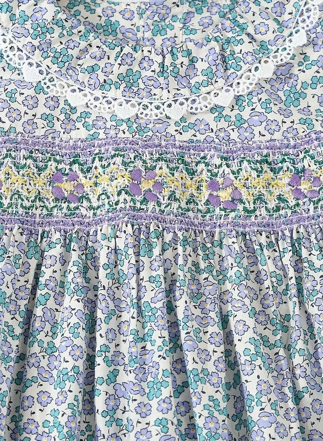 Take Two Take Two Girls Blue Floral Smocked Dress