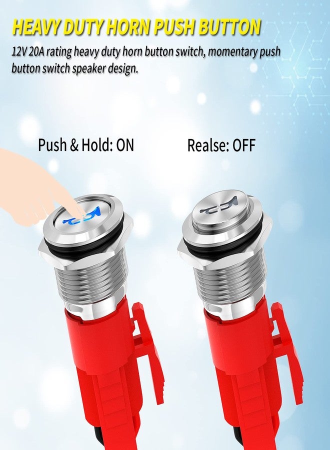 Joinfworld زر بوق Joinfworld، 12 فولت، 20 أمبير، مفتاح معدني شديد التحمل، مكبر صوت 16 مم، إضاءة LED زرقاء، مفتاح لحظي من الفولاذ المقاوم للصدأ، مناسب للبارات والقطارات الهوائية الأوتوماتيكية - Image 3