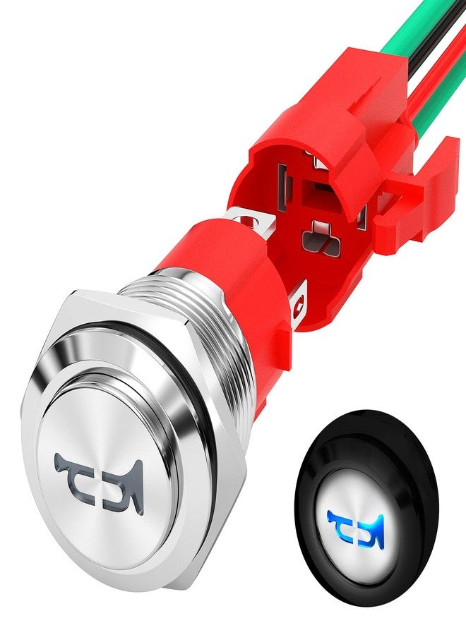 Joinfworld زر بوق Joinfworld، 12 فولت، 20 أمبير، مفتاح معدني شديد التحمل، مكبر صوت 16 مم، إضاءة LED زرقاء، مفتاح لحظي من الفولاذ المقاوم للصدأ، مناسب للبارات والقطارات الهوائية الأوتوماتيكية - Image 1