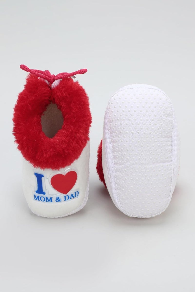 PureSole Baby Booties for Boys & Girls – Soft Plush Warm Indoor Crib Shoes with 'I Love Mom & Dad' Print – Non-Slip Sole – Infant First Walkers (6–12 Months) - Image 5