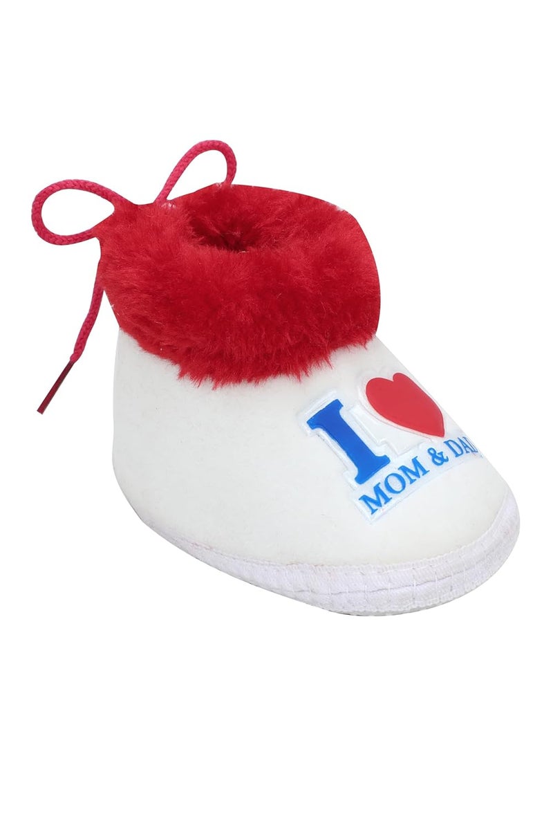 PureSole Baby Booties for Boys & Girls – Soft Plush Warm Indoor Crib Shoes with 'I Love Mom & Dad' Print – Non-Slip Sole – Infant First Walkers (6–12 Months) - Image 1