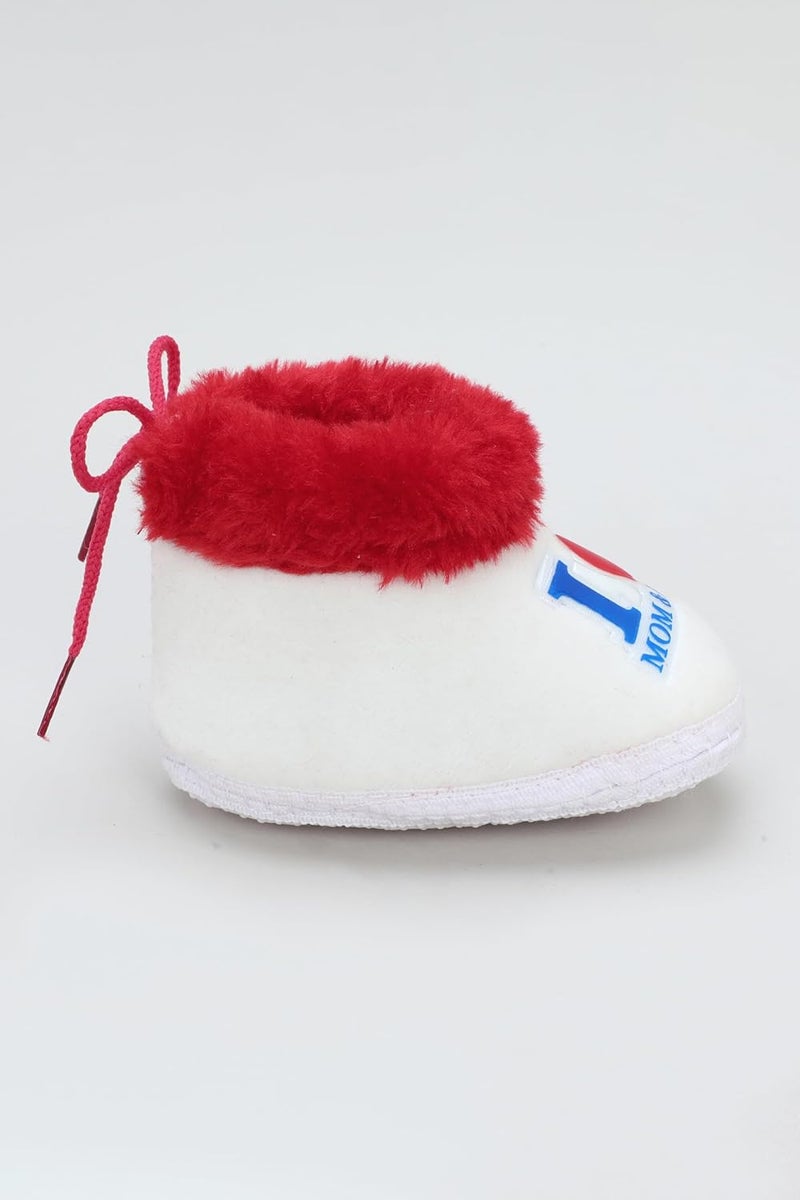 PureSole Baby Booties for Boys & Girls – Soft Plush Warm Indoor Crib Shoes with 'I Love Mom & Dad' Print – Non-Slip Sole – Infant First Walkers (6–12 Months) - Image 2