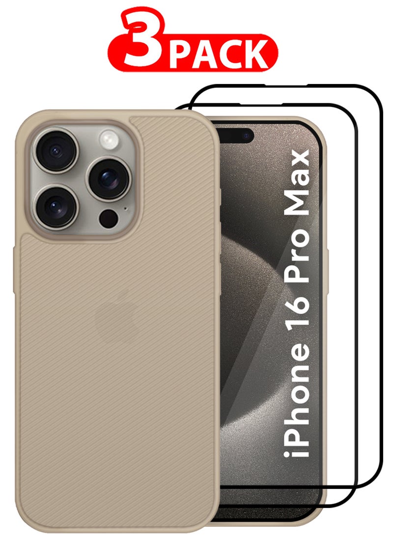 CATANES ( for iPhone 16 Pro Max ) 3Packs, Case Air Skin Line Design Back Cover Sturdy Durable Ultra-Thin Case Drop Protection Cover Clear with 2 Shock Proof Screen Protectors - Desert Titanium - Image 1