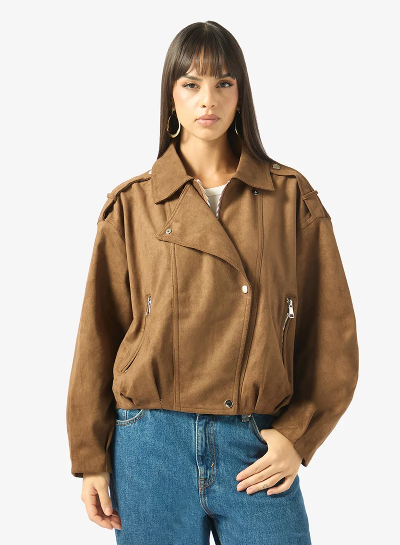 Suede Zip Up Biker Bomber Jacket