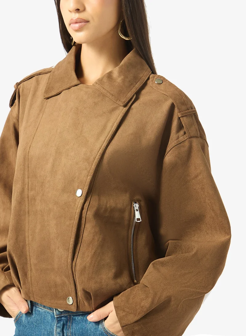 Ginger  Suede Zip Up Biker Bomber Jacket for Women | Best Price UAE