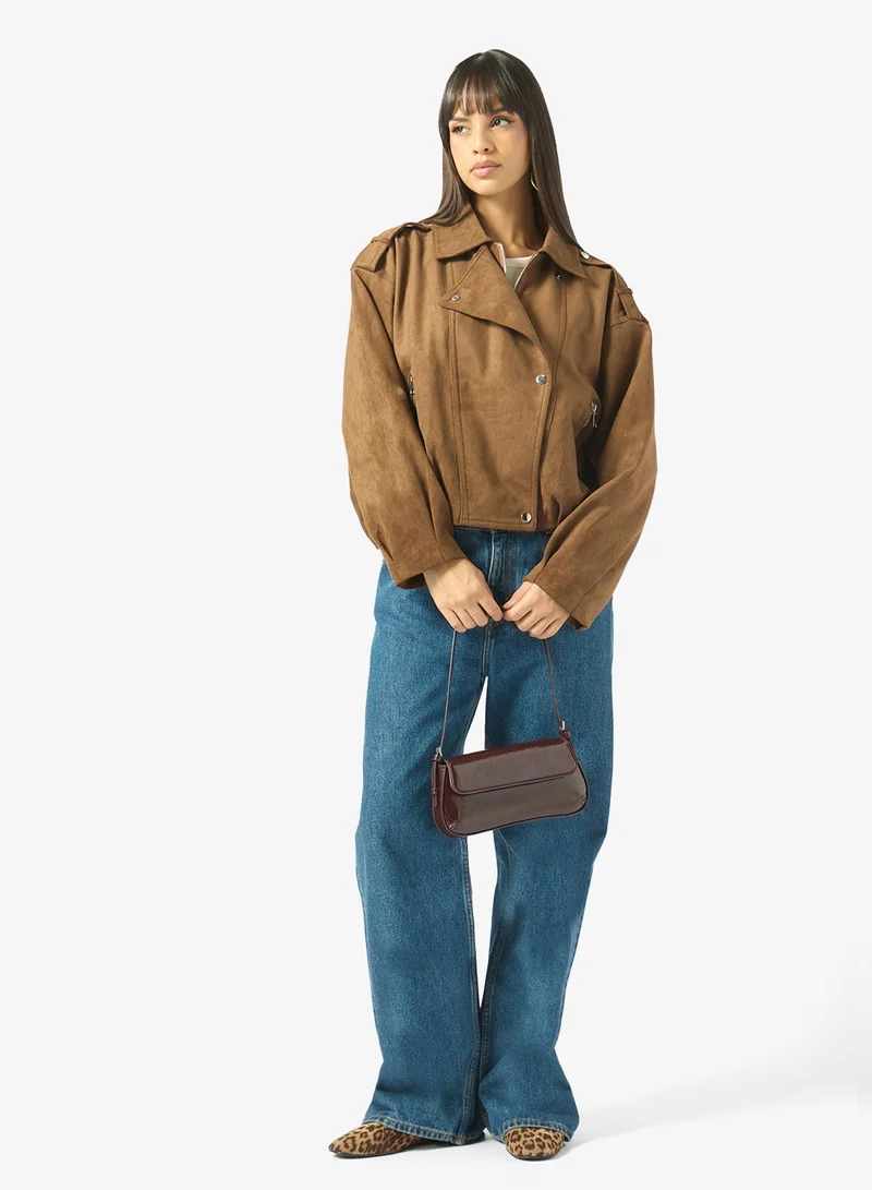Ginger  Suede Zip Up Biker Bomber Jacket for Women | Best Price UAE