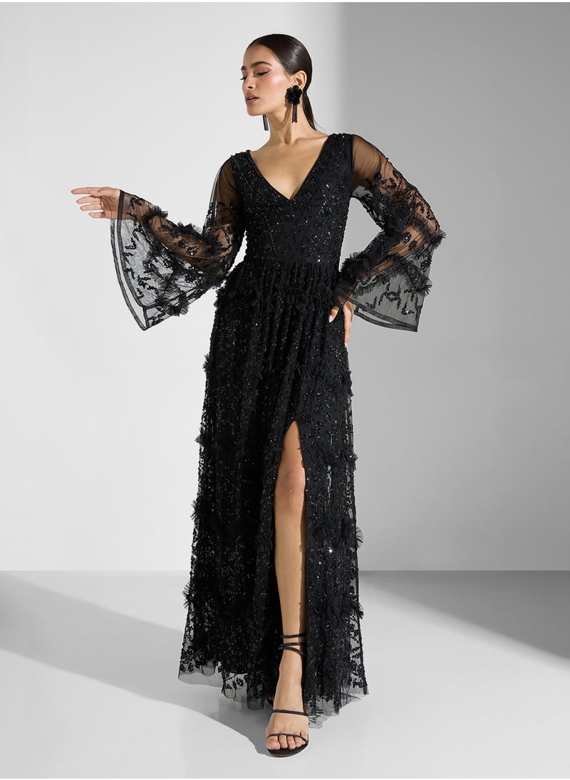 Maya Premium Ruffle All Over Embellished Maxi Dress  - Image 1