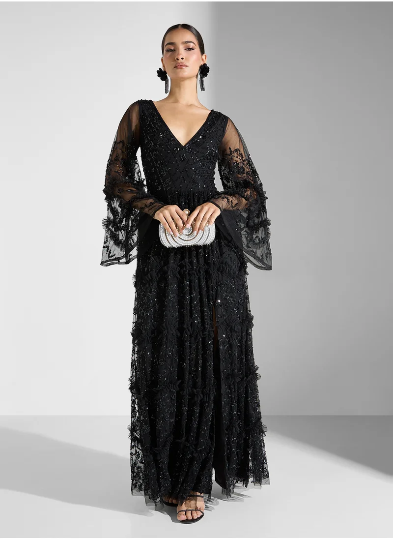 Maya Premium Ruffle All Over Embellished Maxi Dress