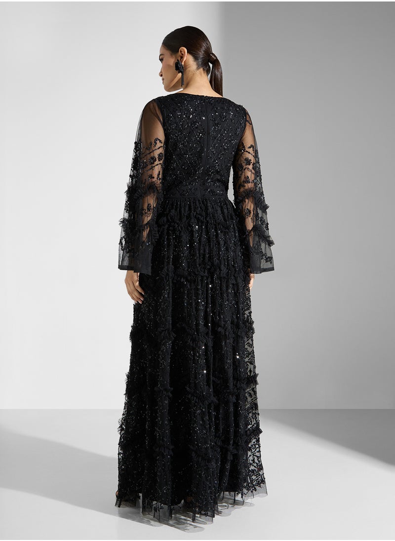 Maya Premium Ruffle All Over Embellished Maxi Dress  - Image 2