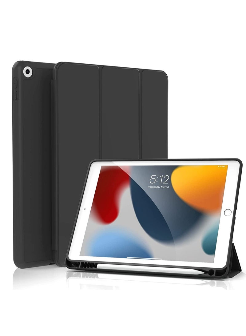 إلترازون Compatible with iPad 9th Generation 2021/8th Generation 2020/7th Generation 2019, Flexible TPU Back Protective Cover for iPad 10.2 Inch with Pencil Holder Auto Wake/Sleep Black - Image 1