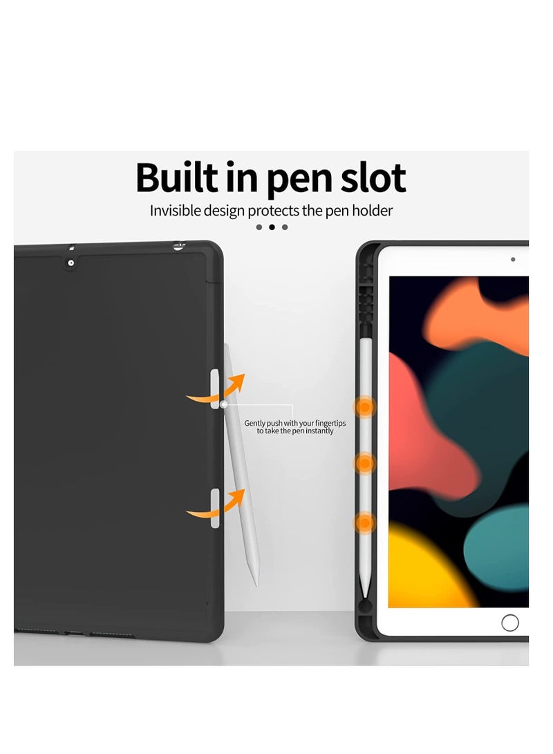 إلترازون Compatible with iPad 9th Generation 2021/8th Generation 2020/7th Generation 2019, Flexible TPU Back Protective Cover for iPad 10.2 Inch with Pencil Holder Auto Wake/Sleep Black - Image 3