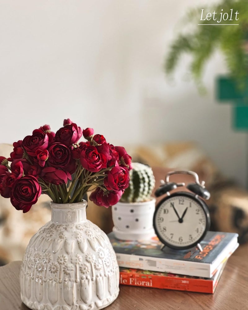 Letjolt Ranunculus Artificial Flower 18 Pcs Red Silk Ranunculus Wedding Bouquet Engagement Centerpieces Arrangements Bridal Shower Decorations Home Decor, Dark Red - Image 4