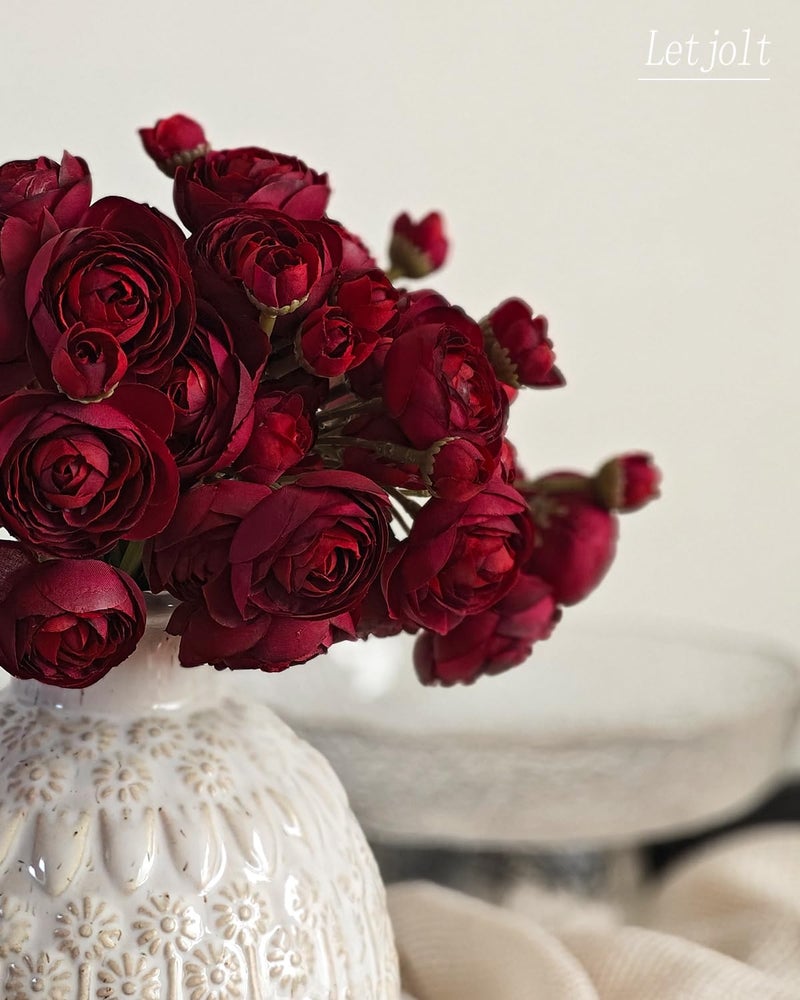 Letjolt Ranunculus Artificial Flower 18 Pcs Red Silk Ranunculus Wedding Bouquet Engagement Centerpieces Arrangements Bridal Shower Decorations Home Decor, Dark Red - Image 5