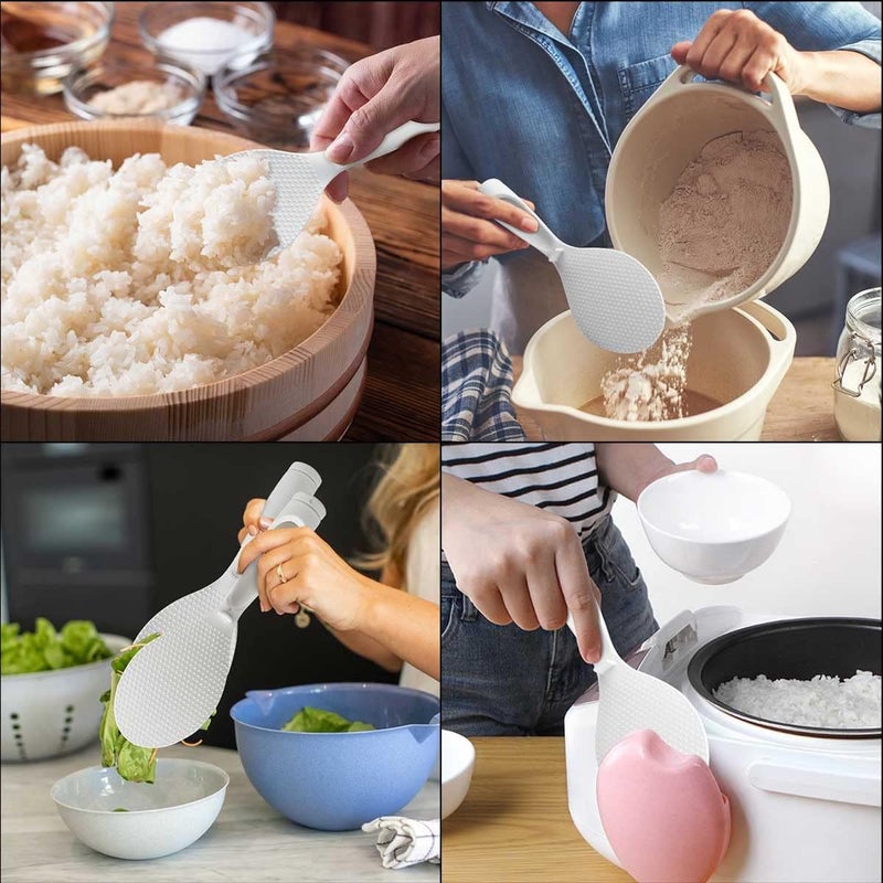 يونتوب 2 قطعة ملعقة أرز غير لاصقة قائمة لخدمة الأرز، ملعقة تقديم طعام البطاطس والأرز، ملعقة غير لاصقة قائمة، أدوات مطبخ، ملاعق طعام لطيفة مقاومة للحرارة، مجرفة طبخ (أبيض) - Image 2