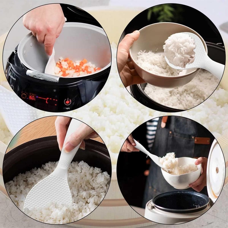 يونتوب 2 قطعة ملعقة أرز غير لاصقة قائمة لخدمة الأرز، ملعقة تقديم طعام البطاطس والأرز، ملعقة غير لاصقة قائمة، أدوات مطبخ، ملاعق طعام لطيفة مقاومة للحرارة، مجرفة طبخ (أبيض) - Image 3