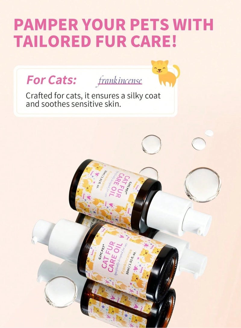 Generic Frankincense Oil Cat Care Oil. Formulated with natural ingredients, it gives coat a beautiful shine and deeply nourishes the skin to keep it soft and healthy. The oil contains a combination of luxurious oils such as jojoba oil, olive oil, sweet almond oil, and shea butter, which moisturize the skin and soften the coat, leaving it healthier and shinier. Grapeseed oil also helps promote hair growth and reduce shedding, while coconut oil acts as an antibacterial to protect your cat’s sensitive skin.  - Image 2