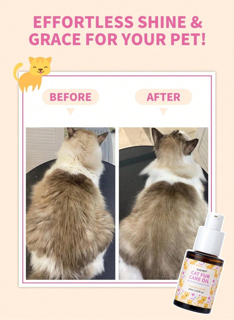 Generic Frankincense Oil Cat Care Oil. Formulated with natural ingredients, it gives coat a beautiful shine and deeply nourishes the skin to keep it soft and healthy. The oil contains a combination of luxurious oils such as jojoba oil, olive oil, sweet almond oil, and shea butter, which moisturize the skin and soften the coat, leaving it healthier and shinier. Grapeseed oil also helps promote hair growth and reduce shedding, while coconut oil acts as an antibacterial to protect your cat’s sensitive skin.  - Image 3
