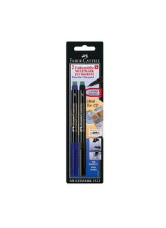 FABER-CASTELL Faber-Castell 156296 "Multimark" Superfine  Permanent Marker- Blue/Black (Pack of 2), Assorted  - Image 1