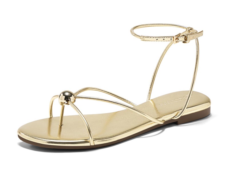Coutgo Womens Strappy Flat Sandals Open Toe Flip Flops Sandals Ankle Strap Summer Beach Shoes, Gold, size 8 - Image 1