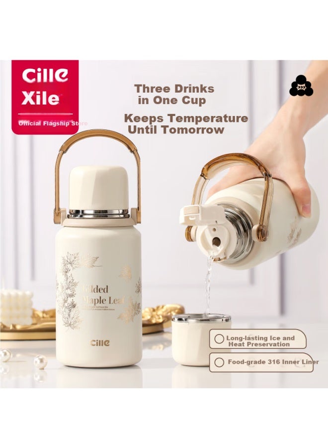 Cille Gold Maple Leaf Insulated Bottle 316 Stainless Steel Student Water Bottle 900ml Large Capacity Tea Infuser Car Travel Mug - Image 1