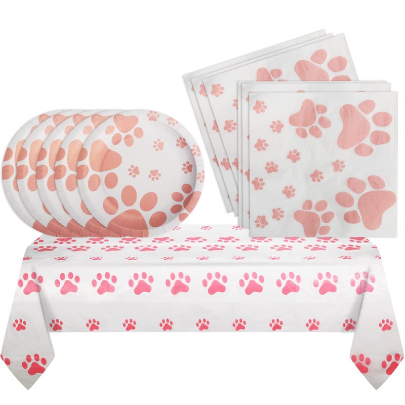 SNIMICS Dog Birthday Decorations Puppy Party Supplies 20 Plates and 20 Napkin and 1 tablecloth Puppy Theme Birthday Party Decoration for Girl - Image 2