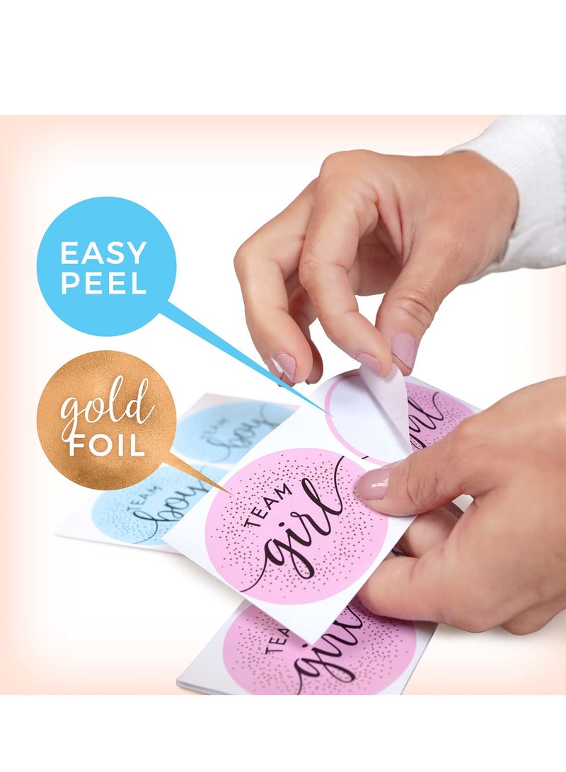 KASTWAVE 80 Sheets Gender Display Stickers with Gold Foil for Team Boy and Team Girl Labels Pink and Blue Gender Labels for Party Invitations and Voting Games, Baby Shower Labels (Circle) - Image 3