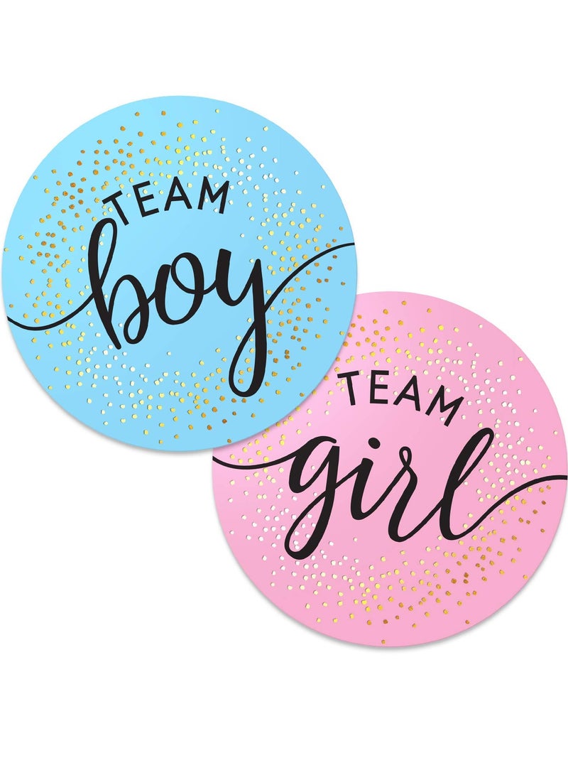 KASTWAVE 80 Sheets Gender Display Stickers with Gold Foil for Team Boy and Team Girl Labels Pink and Blue Gender Labels for Party Invitations and Voting Games, Baby Shower Labels (Circle) - Image 1
