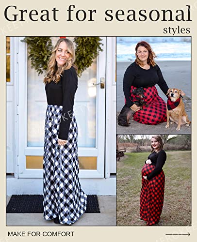MEROKEETY Women's Plaid Long Sleeve Empire Waist Full Length Maxi Dress, Black White#1, X-Large - Image 4