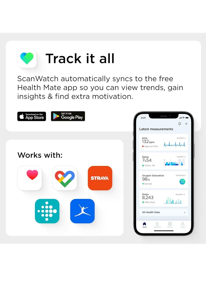 Withings - ScanWatch 2 - Hybrid Smart Watch, Heart Rate Monitoring, Fitness Tracker, Cycle Tracker, Sleep Monitoring, GPS Tracker, 30-Day Battery Life, Android & Apple Compatible, HSA/FSA - Image 1