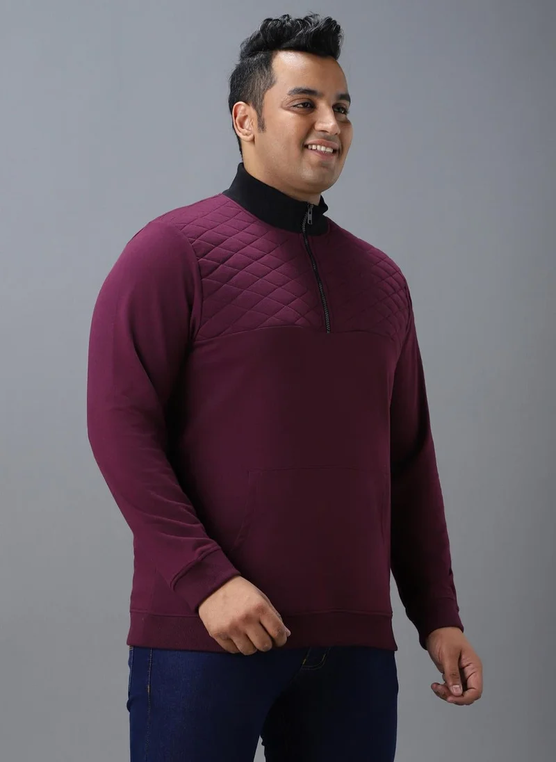 Urbano Fashion  Urbano Plus Men's Purple Cotton Solid Zippered High Neck Sweatshirt for Men | Best Price UAE