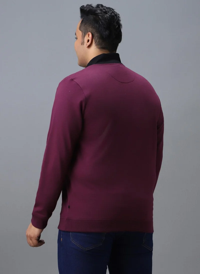 Urbano Fashion  Urbano Plus Men's Purple Cotton Solid Zippered High Neck Sweatshirt for Men | Best Price UAE
