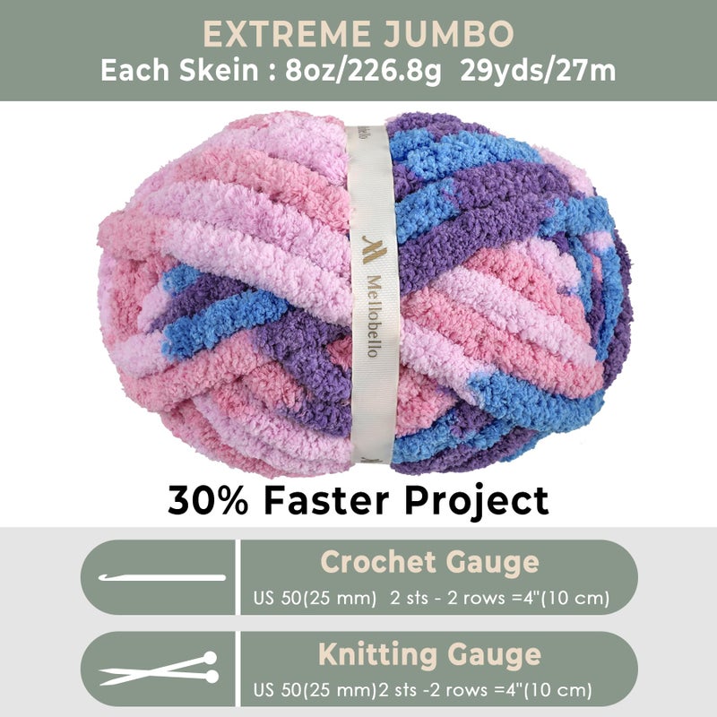 mellobello Jumbo Chunky Yarn for Hand Knitting - Super Thick Chenille Chunky Yarn for Crocheting - Extra Soft Bulky Fluffy Blanket Big Yarns 8 Jumbo Pack (27yds,8 oz Each Skein) - Image 3