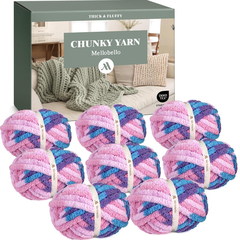 mellobello Jumbo Chunky Yarn for Hand Knitting - Super Thick Chenille Chunky Yarn for Crocheting - Extra Soft Bulky Fluffy Blanket Big Yarns 8 Jumbo Pack (27yds,8 oz Each Skein) - Image 1