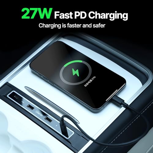 VIJIM Tesla USB Hub for Model Y 2021-2024 Model 3 2021-2023 Center Console, Tesla Model 3/Y Accessories Docking Station, Support USB-C Fast Charging - Image 3
