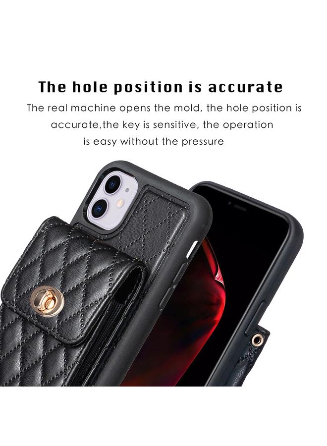 Zaboon Case For iPhone 11 Vertical Metal Buckle Wallet Rhombic Leather Phone Case - Image 3