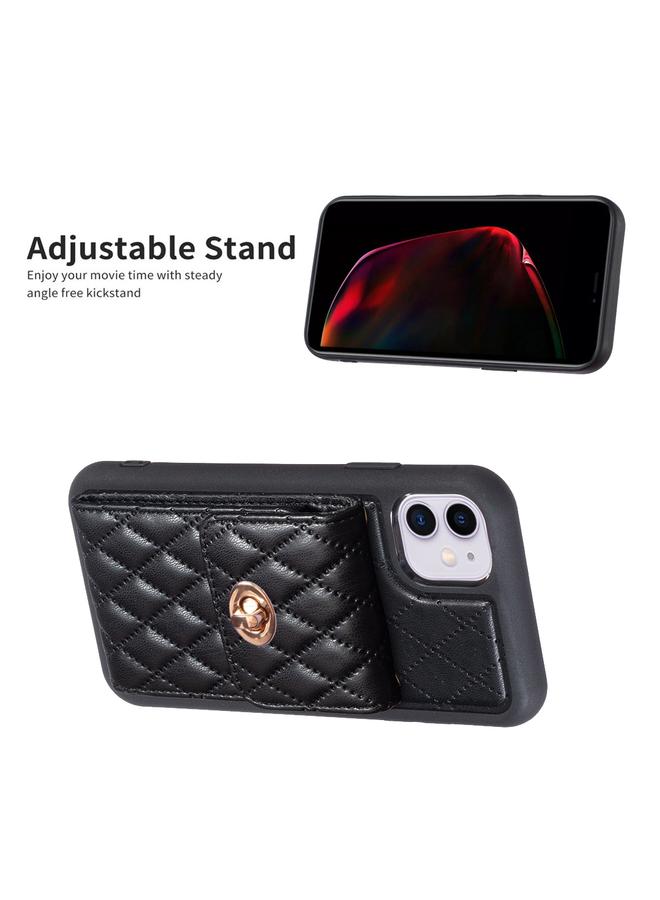 Zaboon Case For iPhone 11 Vertical Metal Buckle Wallet Rhombic Leather Phone Case - Image 5