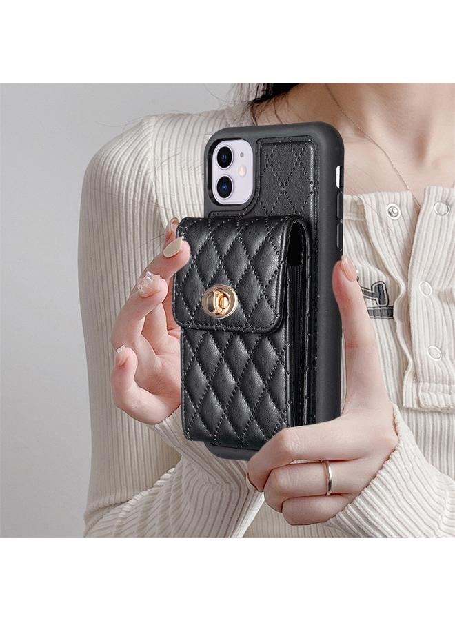 Zaboon Case For iPhone 11 Vertical Metal Buckle Wallet Rhombic Leather Phone Case - Image 2