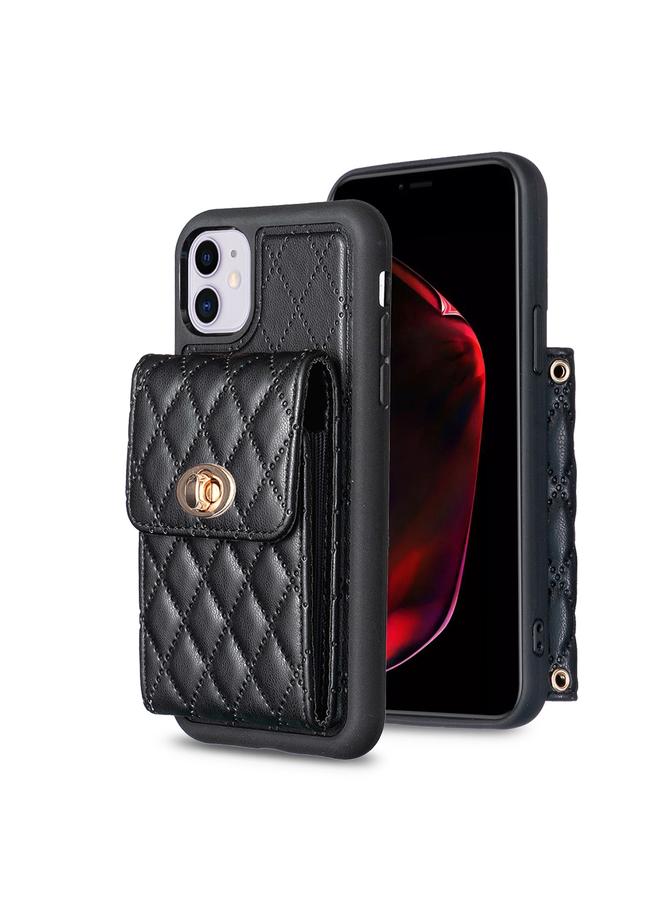 Zaboon Case For iPhone 11 Vertical Metal Buckle Wallet Rhombic Leather Phone Case - Image 1