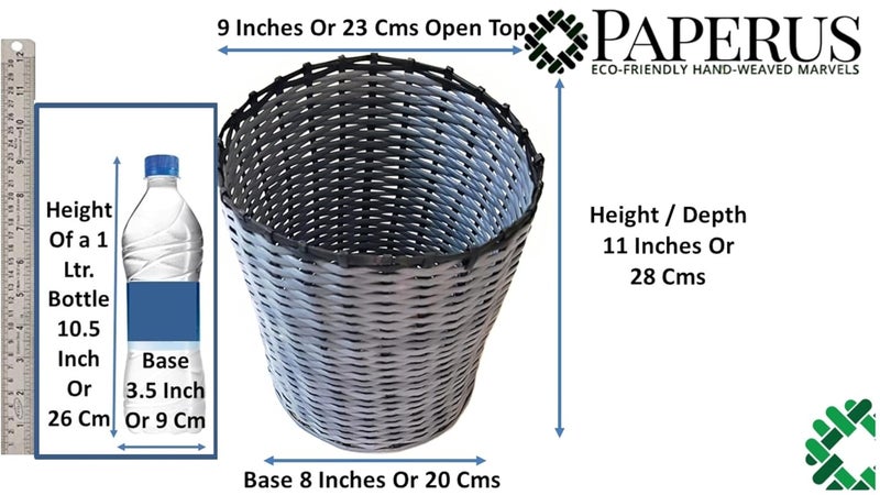 Sonas Creation Paperus Grey Black Dustbin Waste Basket Trash Can Paper Bin Storage Basket Opentop Standard Size 10 Liter 11 inch Tall Eco Friendly Handmade of Paper Ropes - Image 2
