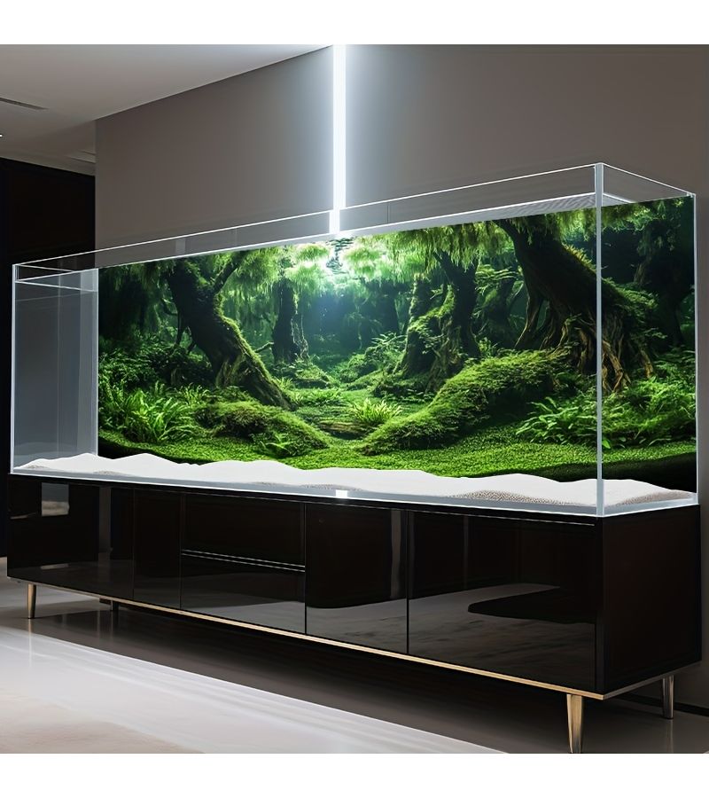 Vibrant Green Jungle Ocean Themed Aquarium Backdrop Sticker 91x50cm Self Adhesive Durable Fish Tank Decal Scratch Resistant Sunlight And Dust Proof 1pc - Image 4
