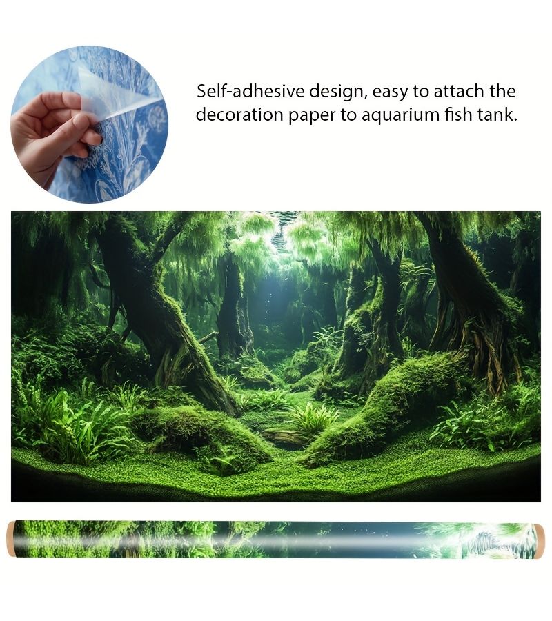 Vibrant Green Jungle Ocean Themed Aquarium Backdrop Sticker 91x50cm Self Adhesive Durable Fish Tank Decal Scratch Resistant Sunlight And Dust Proof 1pc - Image 3